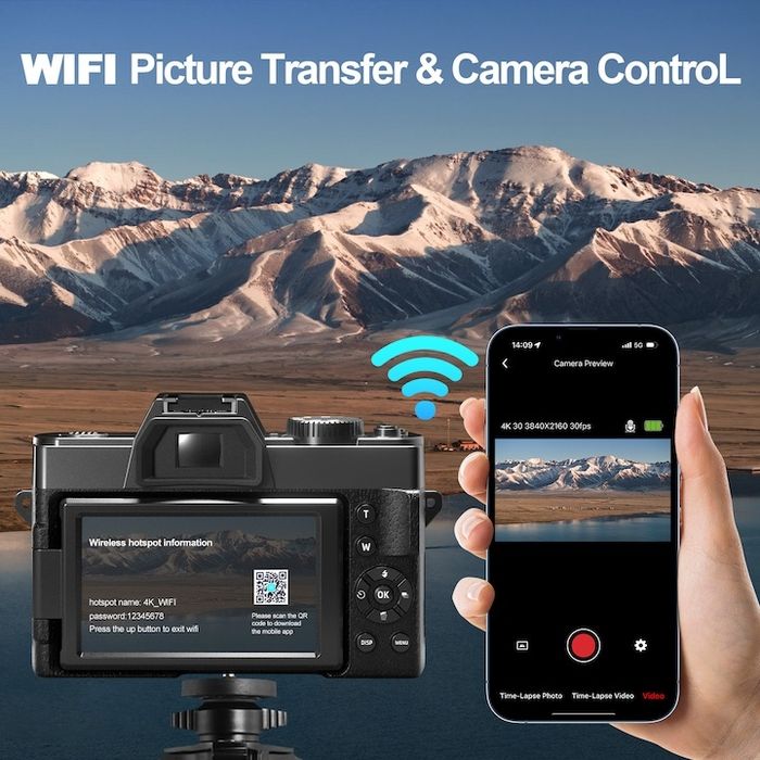 4КЦифров фотоапарат NBD, 48 MP, 3,0 инча IPS, 32 GB SD карта, 2 батери