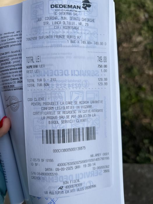 Suflanta frunze benzinā -Ruris A7, Nouā