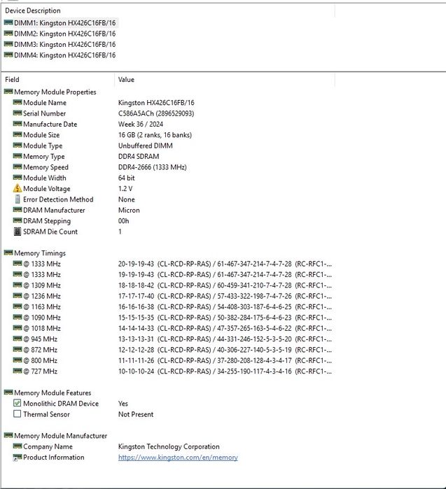 DDR4 64GB 2667MHz 2x16GB