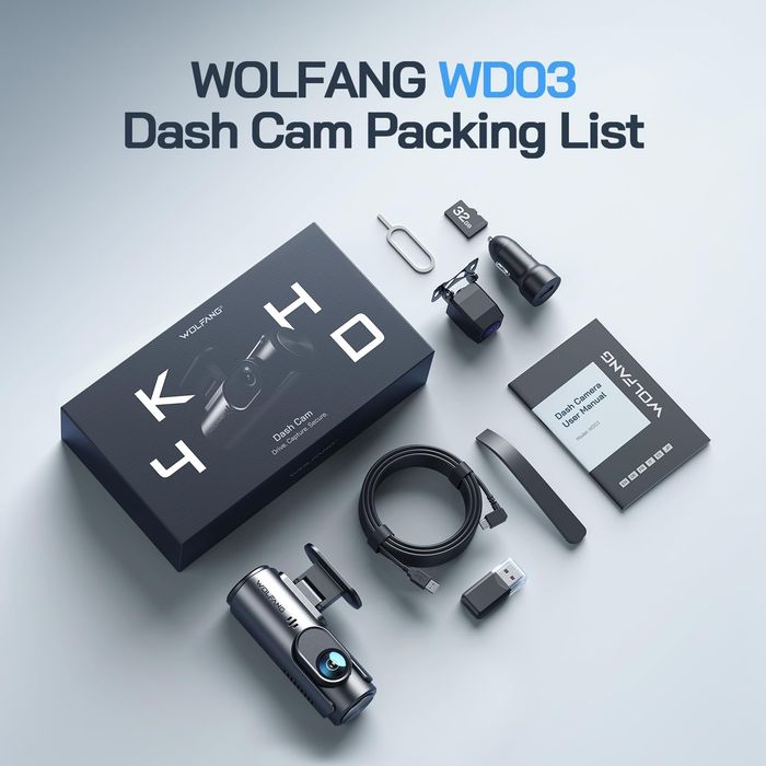 WOLFANG Cameră auto față-spate 4K+1080P Wi-Fi