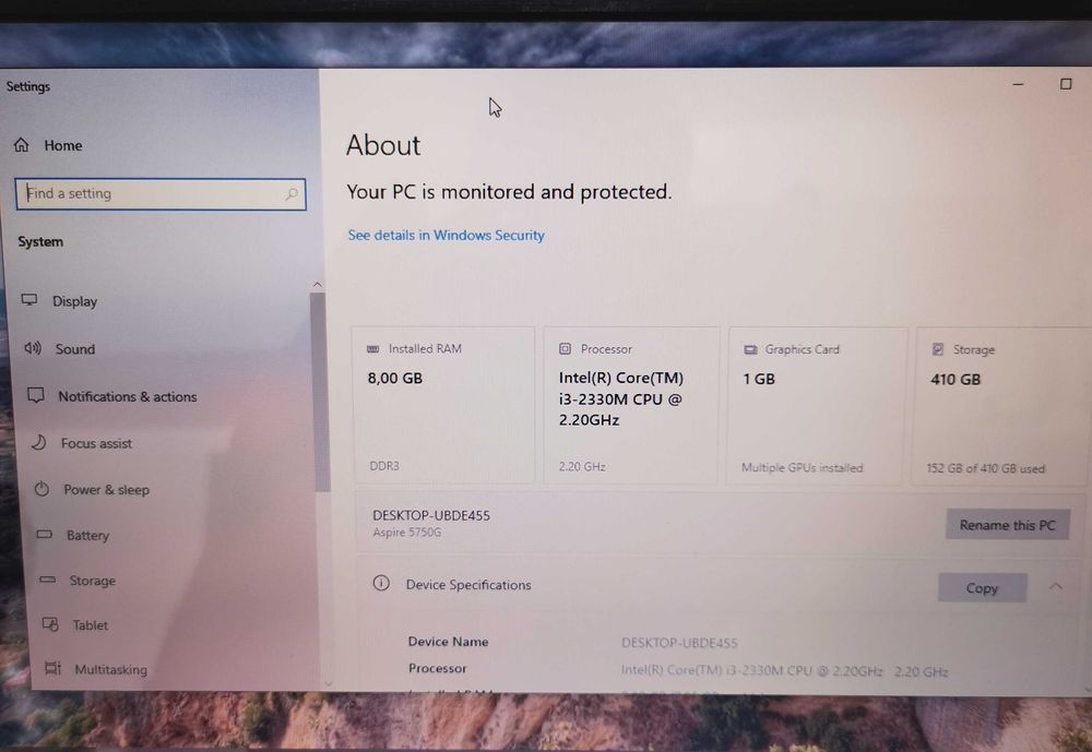 лаптоп Acer, 120 ssd, 8Gb RAM, Hdd