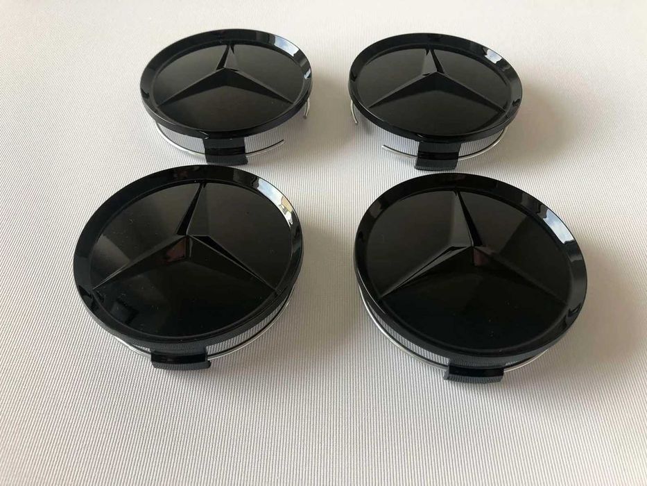 set 4 capace mercedes 75mm negru complet pentru mercedes