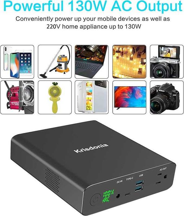 Преносимо зарядно устройство Krisdonia AC Powerbank 27000mAh 130W