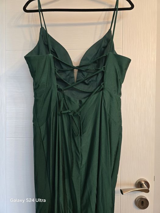 Тъмнозелена официална дълга рокля