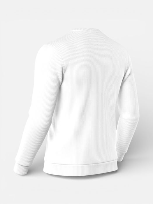 Мъжка бяла рипсена блуза с дълъг ръкав и кръгло деколте