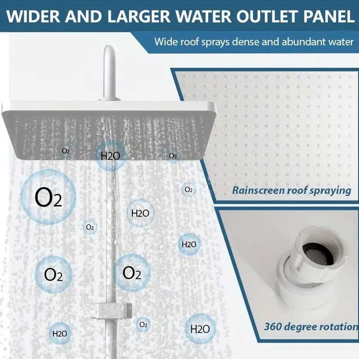 Бяла Душ система с термостатен смесител 4 бутона дисплей функция дъжд