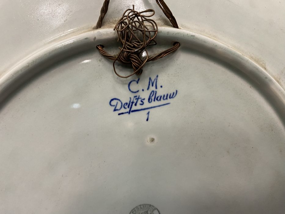 Голяма порцеланова Delft Blau чиния 40 см Holland 1920-1950