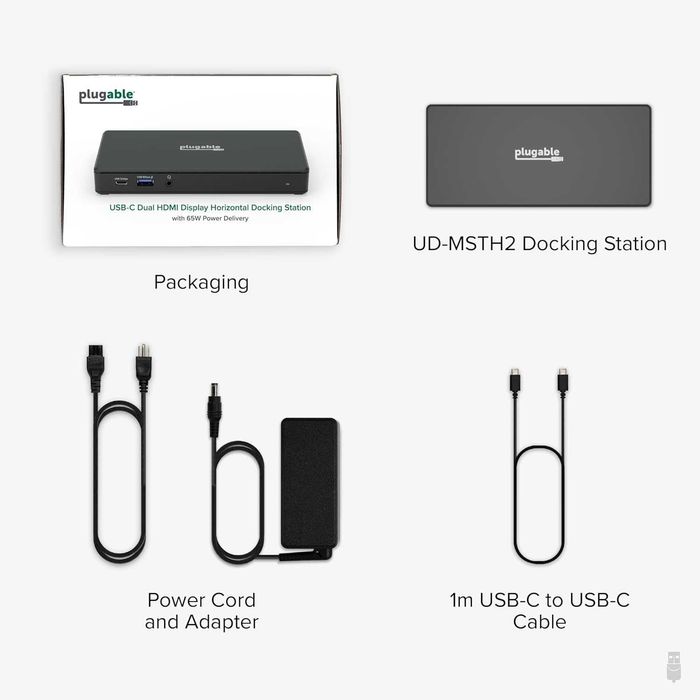 Plugable USB C докинг станция с 2 HDMI порта 4K 60Hz,65W,1xUSB-C,3xUSB