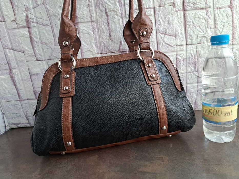 дамска чанта,TIGNANELLO,черна/кафява торба-естествена кожа