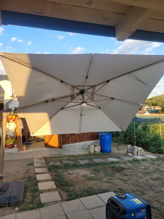 Umbrela exterior cu leduri 3×3 m, crem