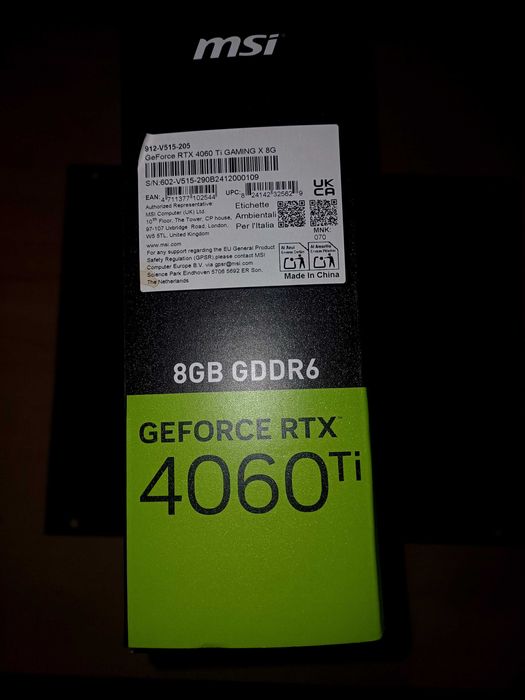 "MSI GEFORCE RTX 4060TI 8gb gaming X,, с работещо RGB.