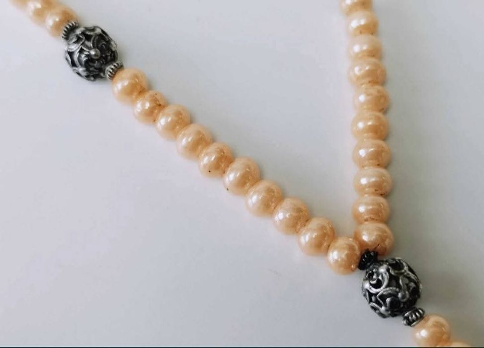 Rozariu vechi de mana din argint in filigran cu perle, copii