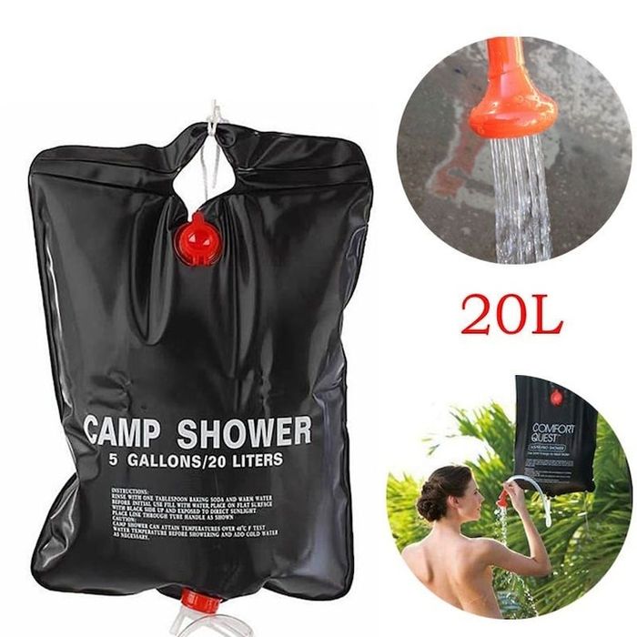 Душ за къмпинг, Преносим, Соларен, 20 л, Подсилена опора за окачване,