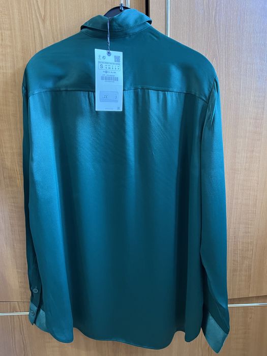 Camasa Zara Vascoza S M verde smarald cu maneca lunga
