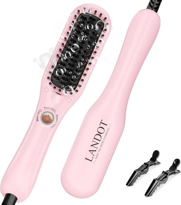LANDOT Мини нагреваема четка за изправяне на коса с отрицателни йони
