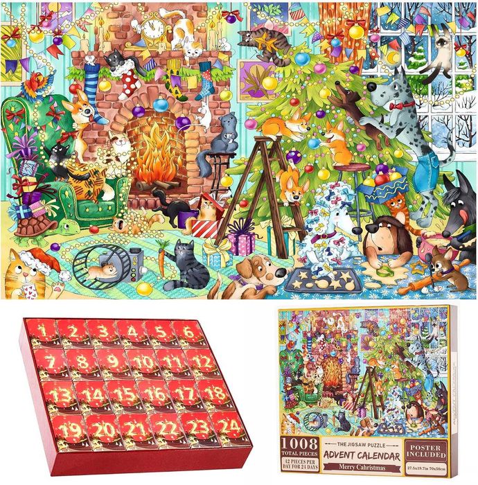 Пъзел с животни Дядо Коледа Коледен календар 1000 части - 11 вида
