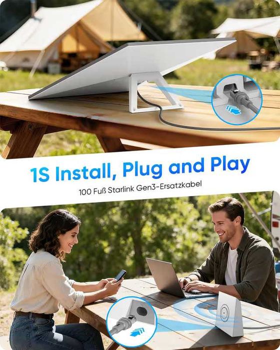 Cablu Ethernet Starlink Gen 3 (V3) 30m – Nou, Rezistent la apă – Negru