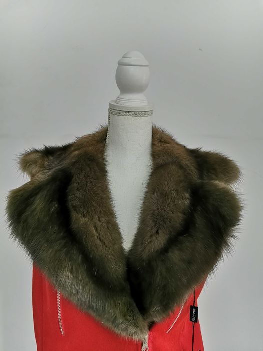 Vestă roșie cașmir & zibelină - Blana naturala