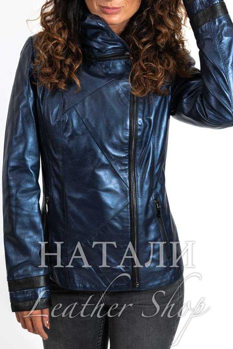 Дамско кожено яке Анжела Blue Neon