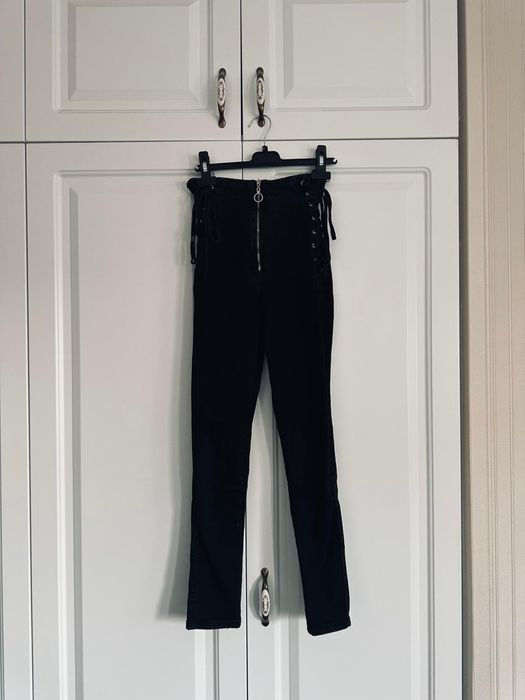Blugi negri , cu talie inalta , masura Xs , noi , elastici