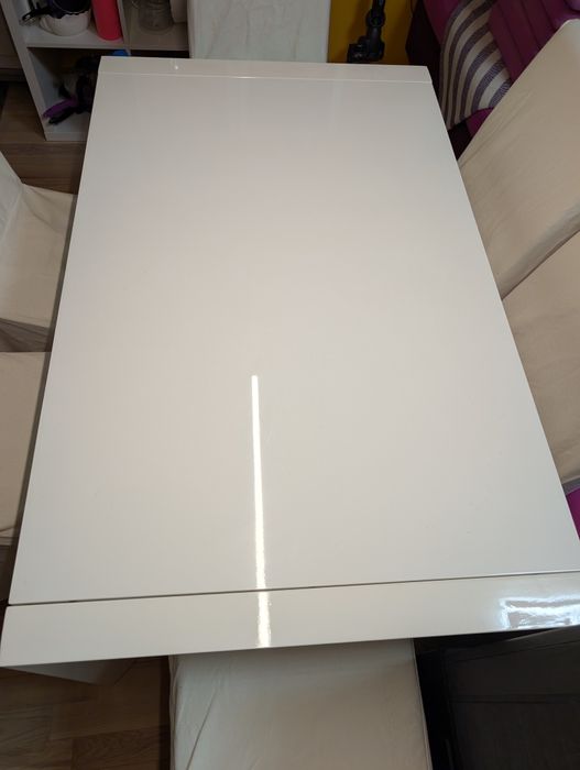 Разтегателна трапезна маса 130 х 80 см бял гланц MDF МДФ