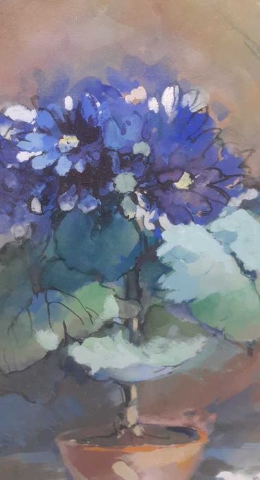 Tablou vechi - natura statica cu narcise - semnat C. Artachino