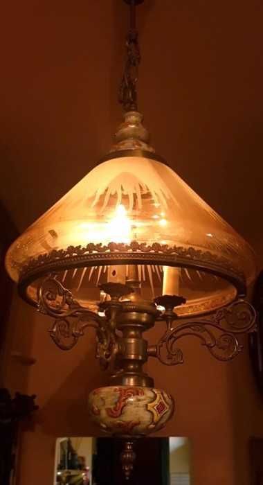 Deosebita lustra-maiolica-abajur cristal sablat-alama-Olanda