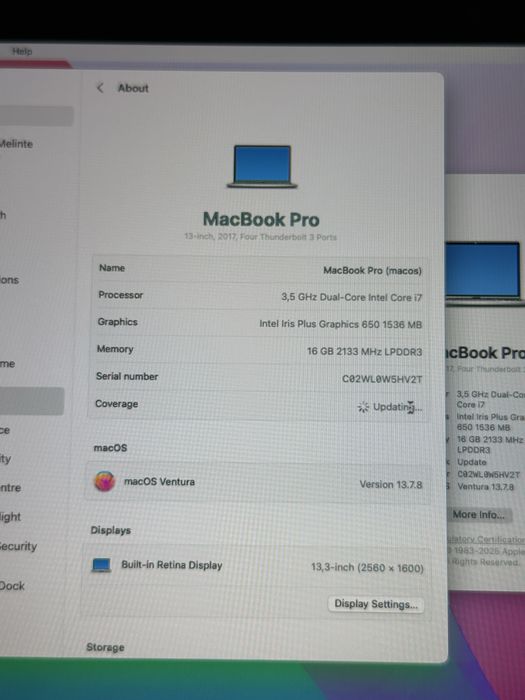Macbook Pro 13inch touchbar 2017 probleme display