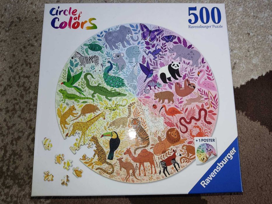 Чисто нов кръгъл пъзел Ravensburger 500 части - животни