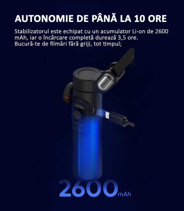 Stabilizator Imagine Telefon, Bluetooth, Pliabil, Tripod inclus, Negru