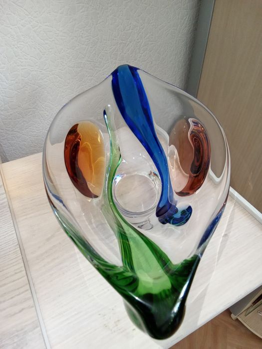 Ваза Лодья Богемия Чехия 70е годы Винтвж