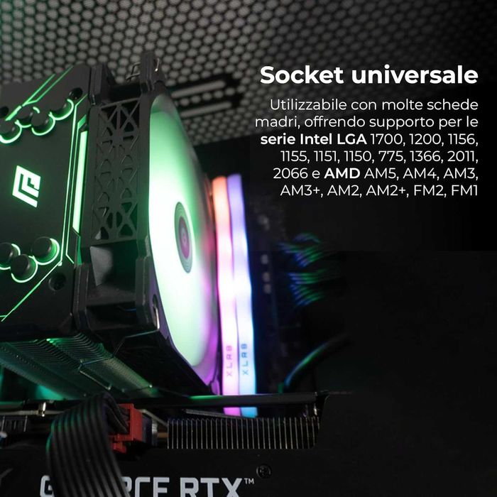 Cooler CPU Aer Noua Ena ARGB TDP 180W 4 tuburi contact direct,ventilator PWM adresabil 120mm,Intel 1700 1200 115x 1366 2011 AMD AM5 AM4 AM3 FM2