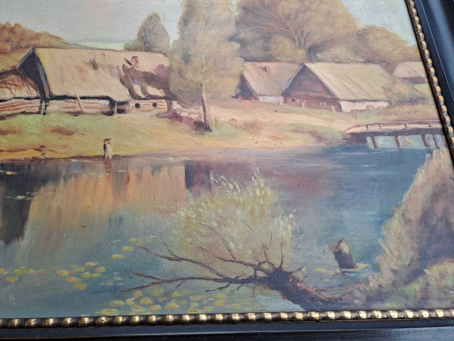 tablou vechi pictura pe pfl 74/59 cm semnat