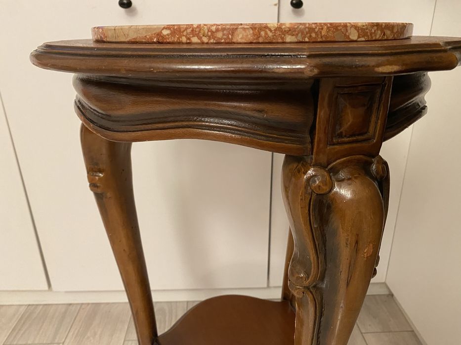 Comoda Piedestal Suport Marmura Lemn Masiv Vintage Sculpturi