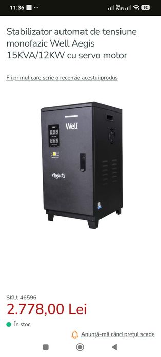 Vand Stabilizator well aegis 15KVA/12KW cu servo motor