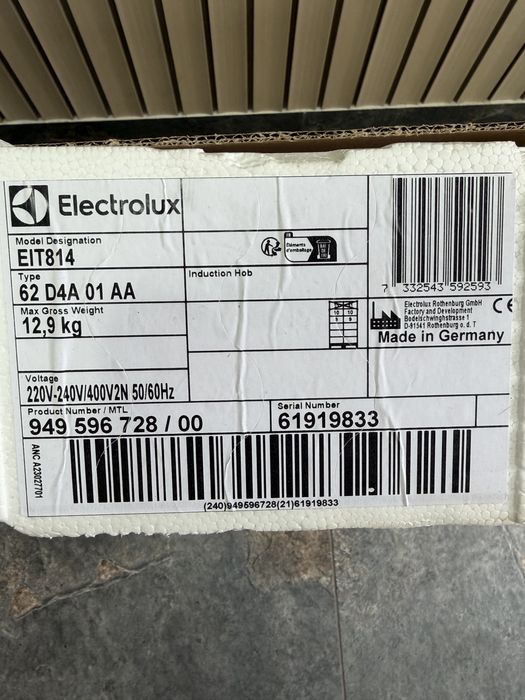 Plită cu inducție Electrolux EIT814 Fabricată în Germani  Nouă