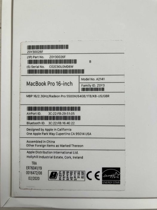 MacBook Pro 16" 2019 (i9/64GB/1TB/5500M 8GB/47 cycle - НОВА батерия)