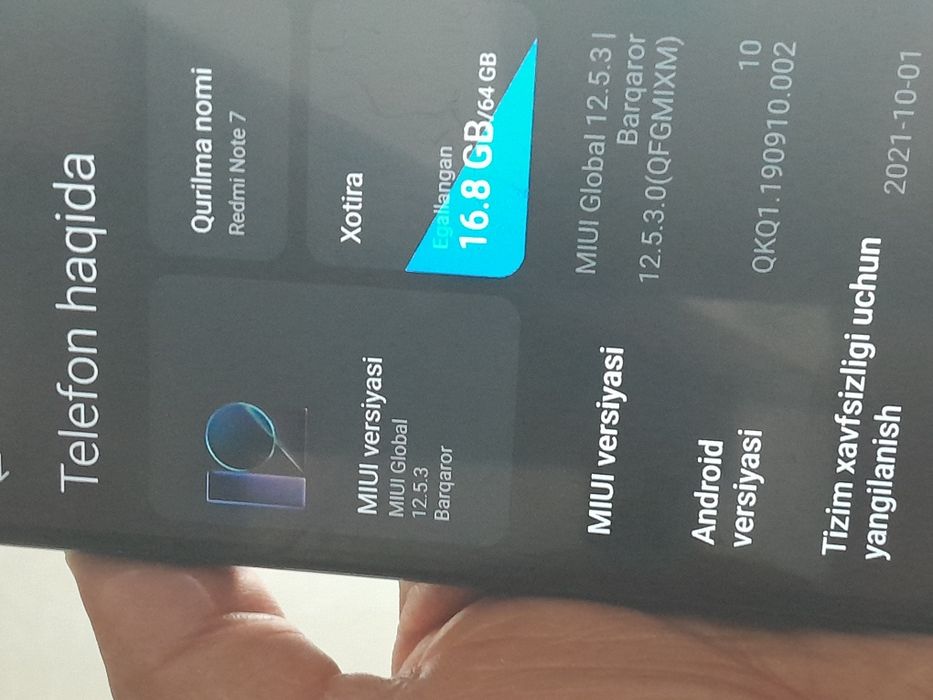 Redmi note 7 64 talik holati o'rta ekran sal ochilgan holos