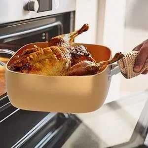 Нов дълбок меден тиган Copper Pan, Комплект 6 в 1, Незалепващо Cerami-Tech покритие, Индукционно дъно С лека драскотина