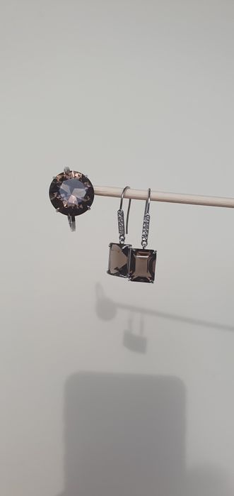 Vând set din aur de 14k cu diamante si cuarturii fumurii naturale