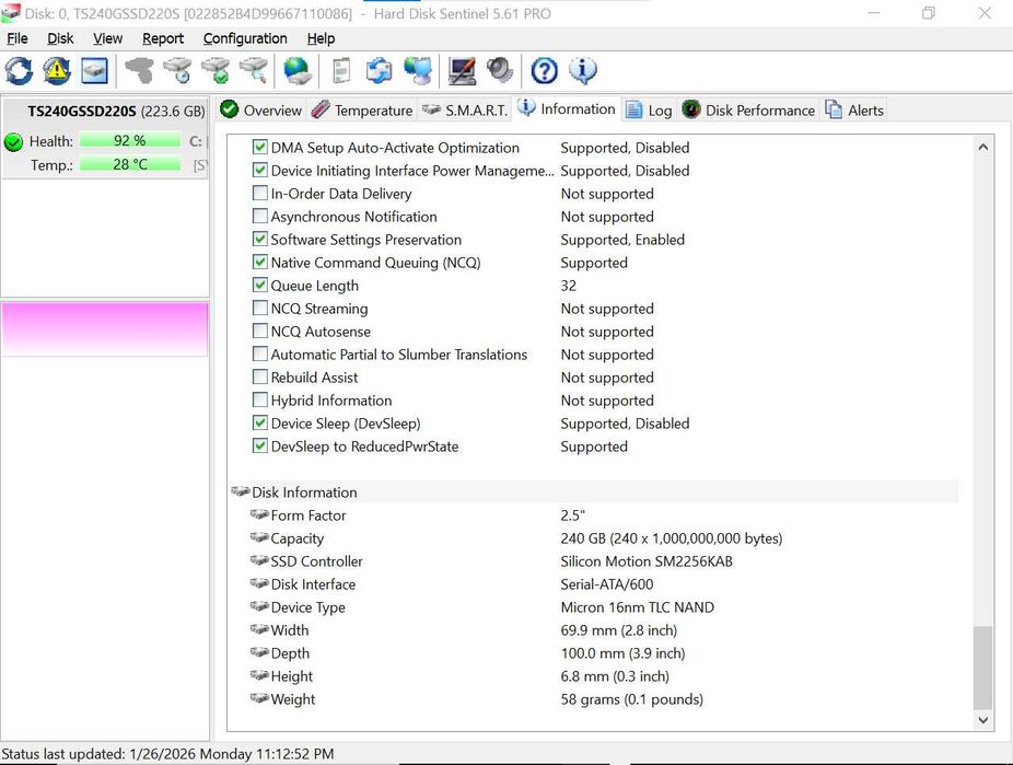 240 GB Transcend, SSD220S, SSD SATA 6Gb/s, 2.5"