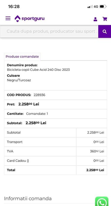 Vand bicicleta copii Cube Acid 240 Disc