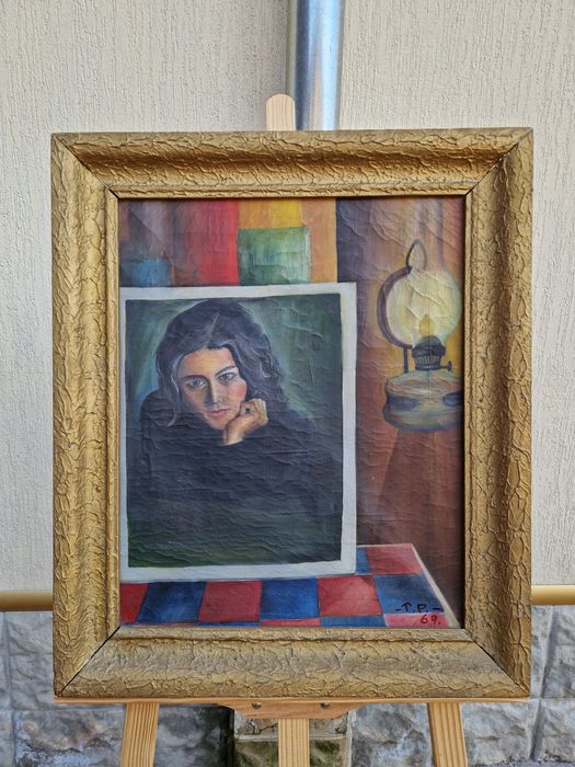 Стара страхотна антикварна картина масло върху платно