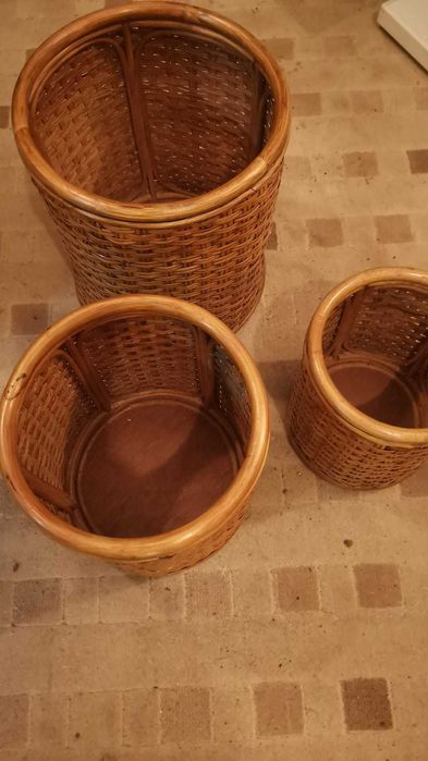 set 3 buc cos rotund ratan bambus natural impletit