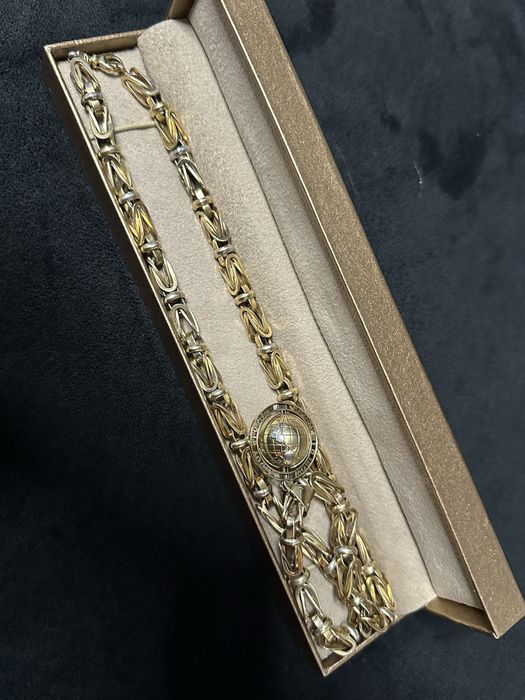 Lant Aur 14k model bizantin cu medalion globul pamantesc