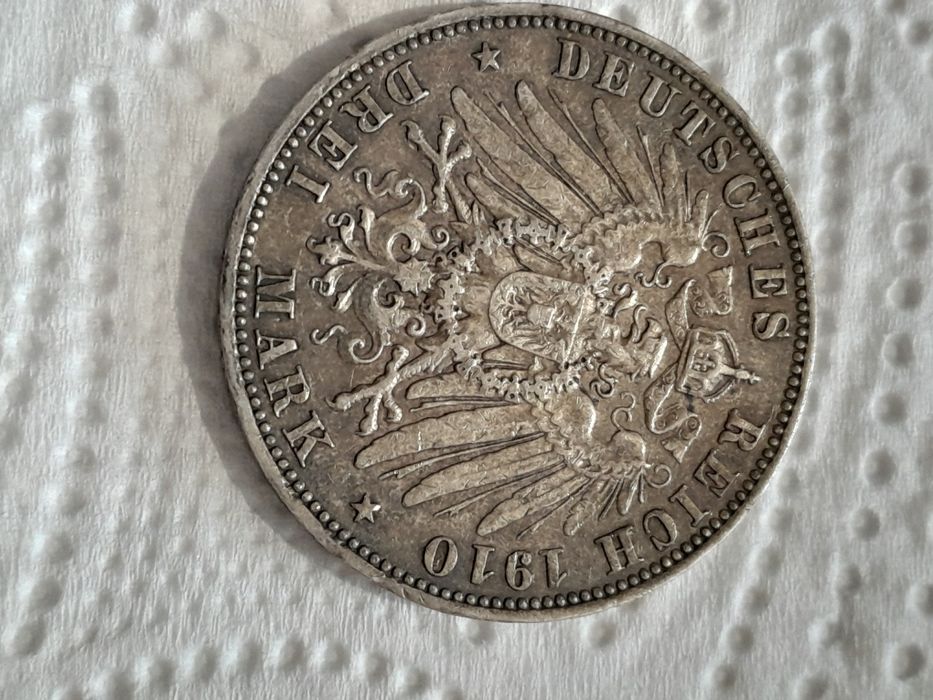 3 марки 1910Г. Е. Исключителна рядка сребърна монета