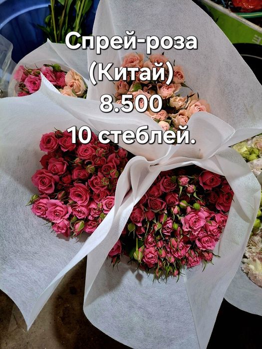 Розы, спрей-розы, гортензия, лизиантус, хризантема, эвкалипт Алматы!