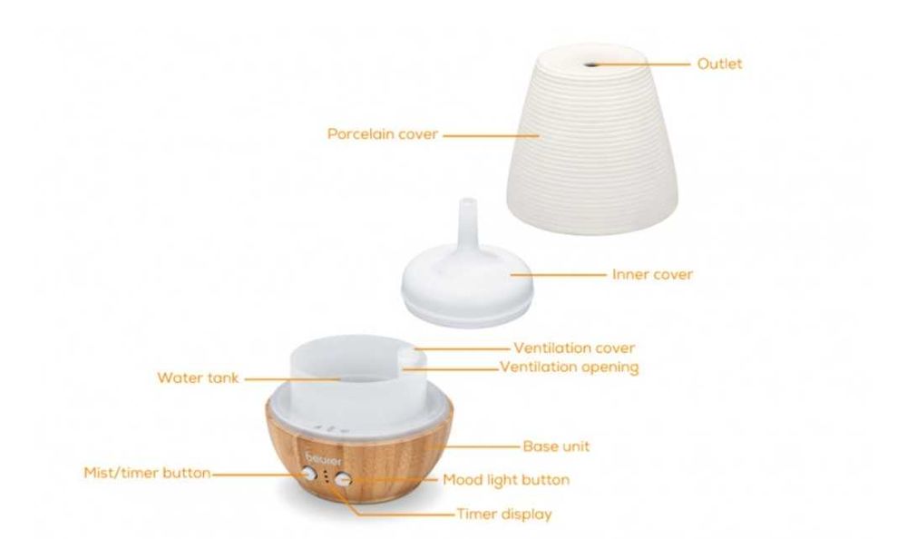 Difuzor aromaterapie cu ultrasunete BEURER LA40, 180ml, 12W, bej-maro