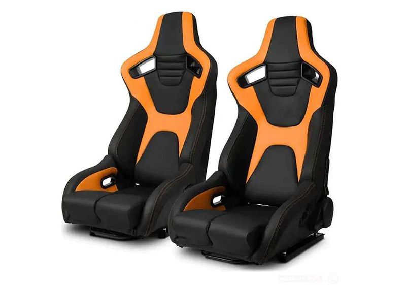 Спортни седалки за автомобил, еко кожа, черни/жълти