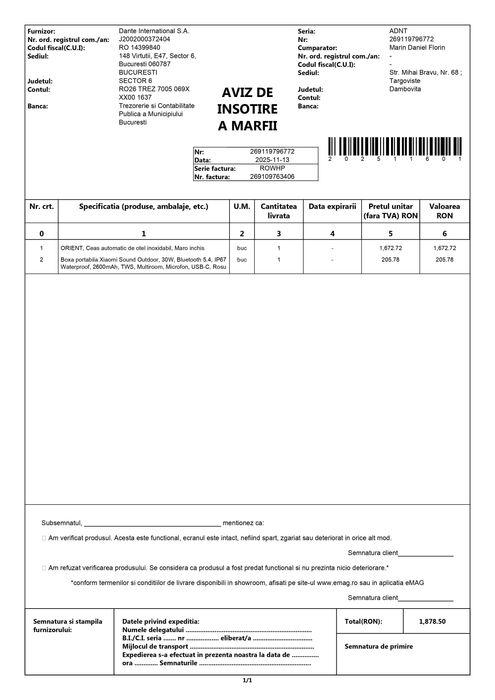 Ceas Orient Bambino Automatic RA-AK0702Y-oferta ianuarie 2026!